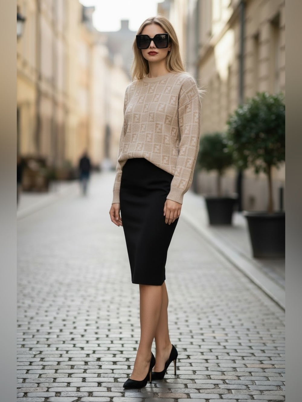 Fendi Beige Logo-Knit Sweater